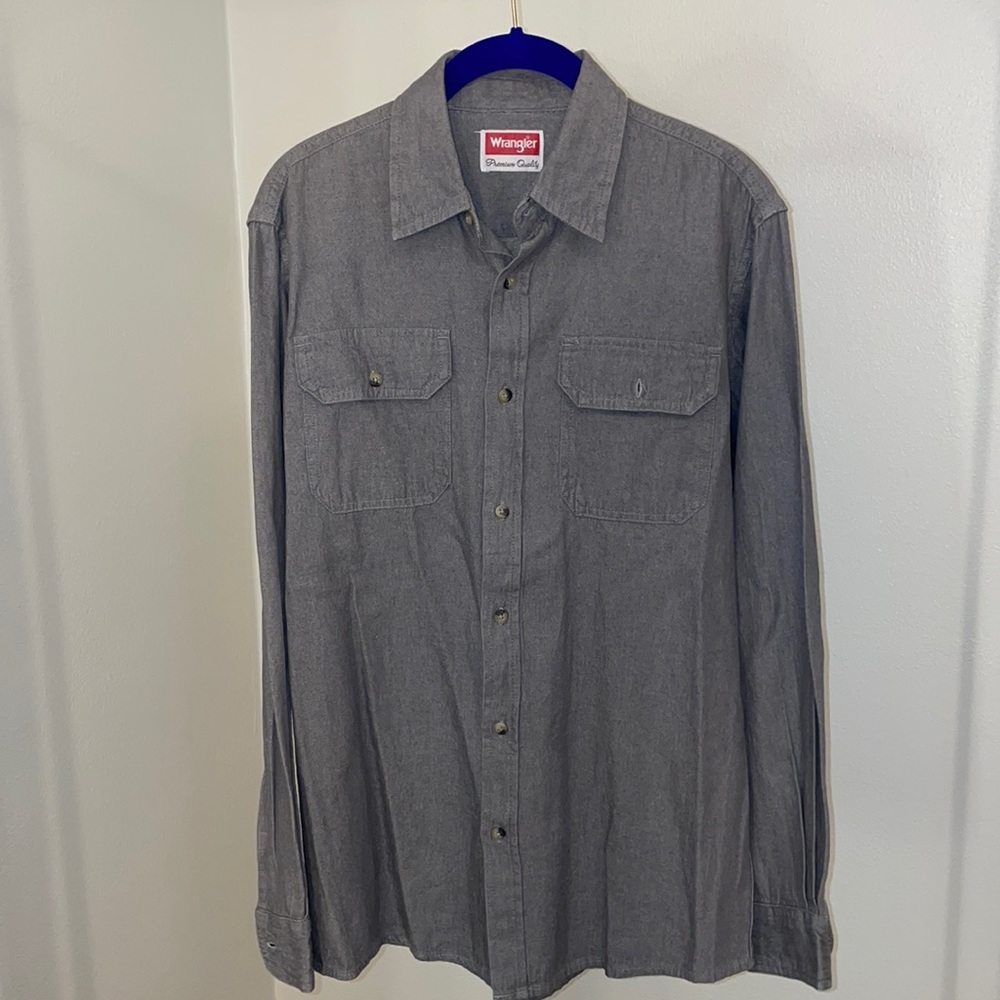 Wrangler Men’s Gray Denim Long Sleeve Button Down Size S